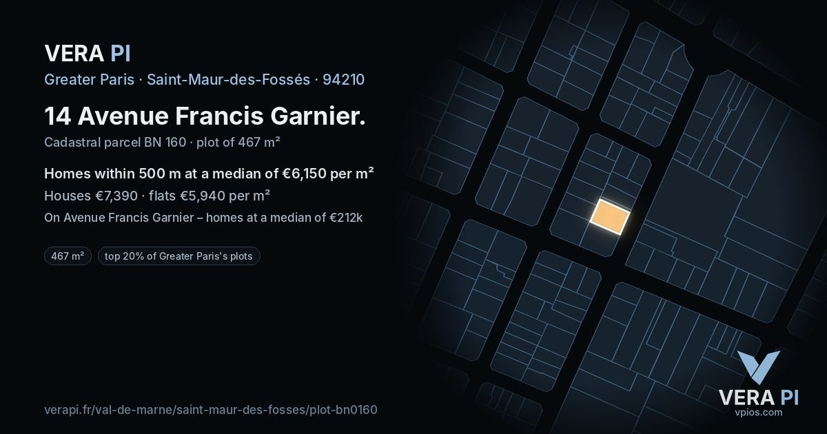 14 Avenue Francis Garnier, Saint-Maur-des-Fossés at night – the plot lit, the parcels around coloured by the prices near them