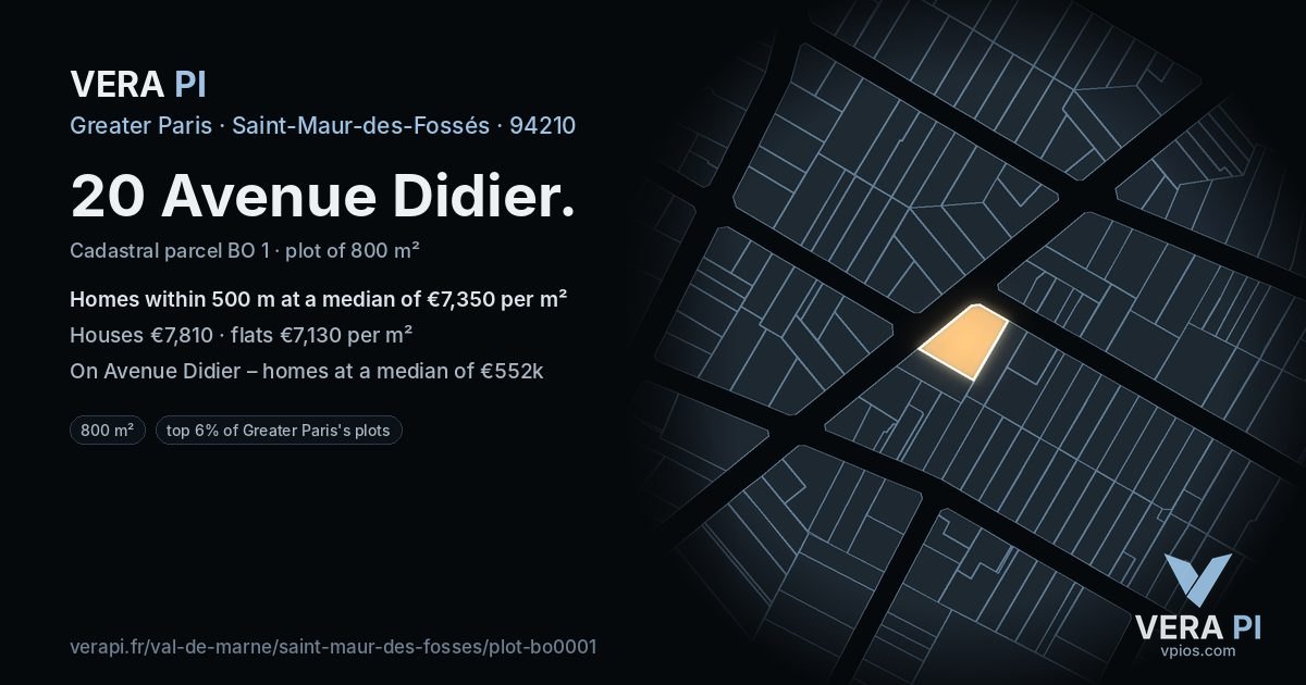 20 Avenue Didier, Saint-Maur-des-Fossés at night – the plot lit, the parcels around coloured by the prices near them