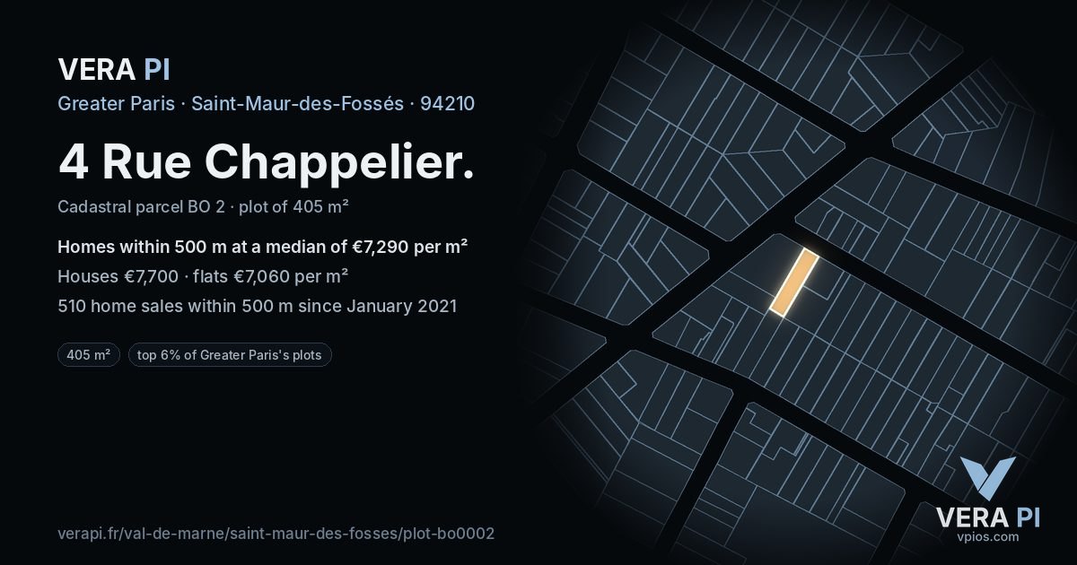 4 Rue Chappelier, Saint-Maur-des-Fossés at night – the plot lit, the parcels around coloured by the prices near them