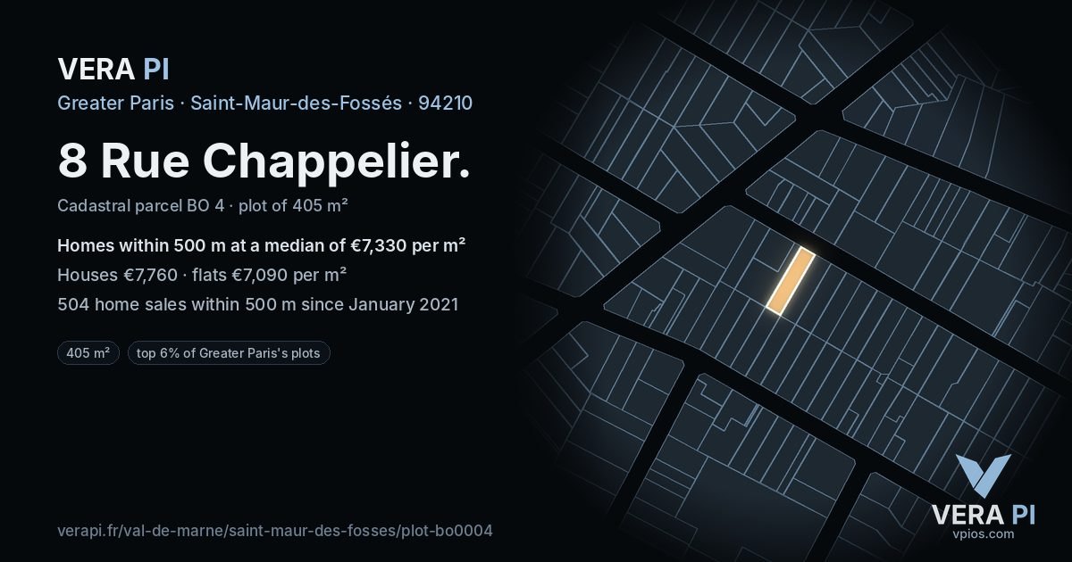 8 Rue Chappelier, Saint-Maur-des-Fossés at night – the plot lit, the parcels around coloured by the prices near them