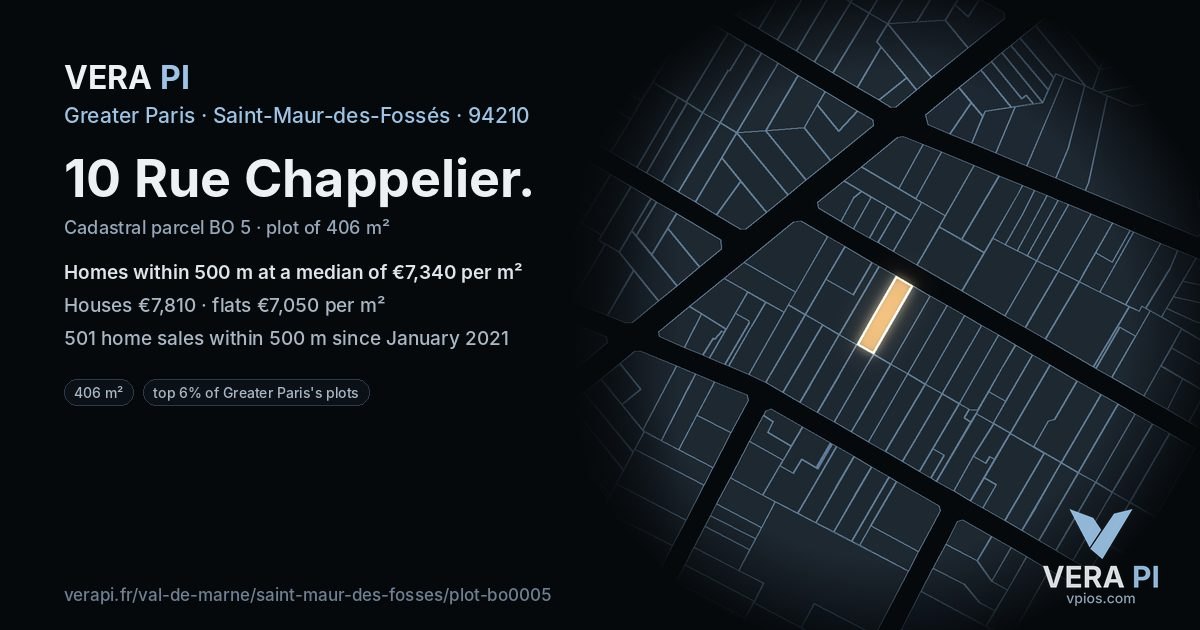 10 Rue Chappelier, Saint-Maur-des-Fossés at night – the plot lit, the parcels around coloured by the prices near them