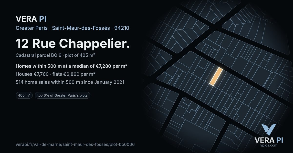 12 Rue Chappelier, Saint-Maur-des-Fossés at night – the plot lit, the parcels around coloured by the prices near them