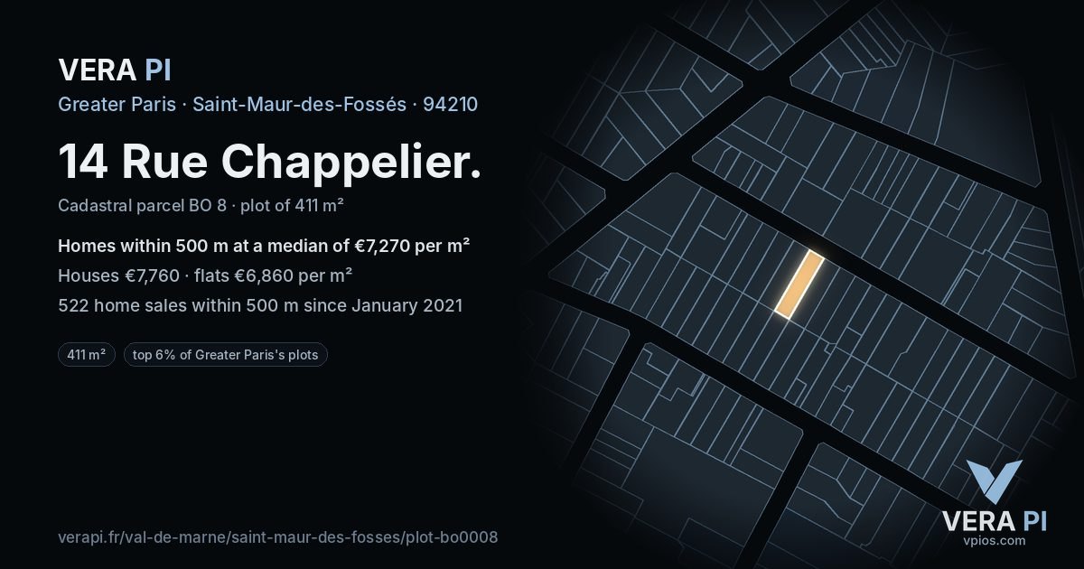 14 Rue Chappelier, Saint-Maur-des-Fossés at night – the plot lit, the parcels around coloured by the prices near them