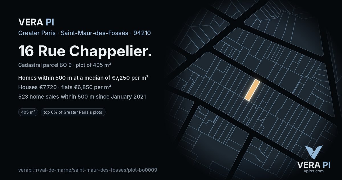 16 Rue Chappelier, Saint-Maur-des-Fossés at night – the plot lit, the parcels around coloured by the prices near them