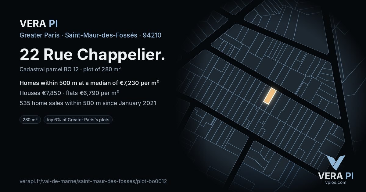 22 Rue Chappelier, Saint-Maur-des-Fossés at night – the plot lit, the parcels around coloured by the prices near them
