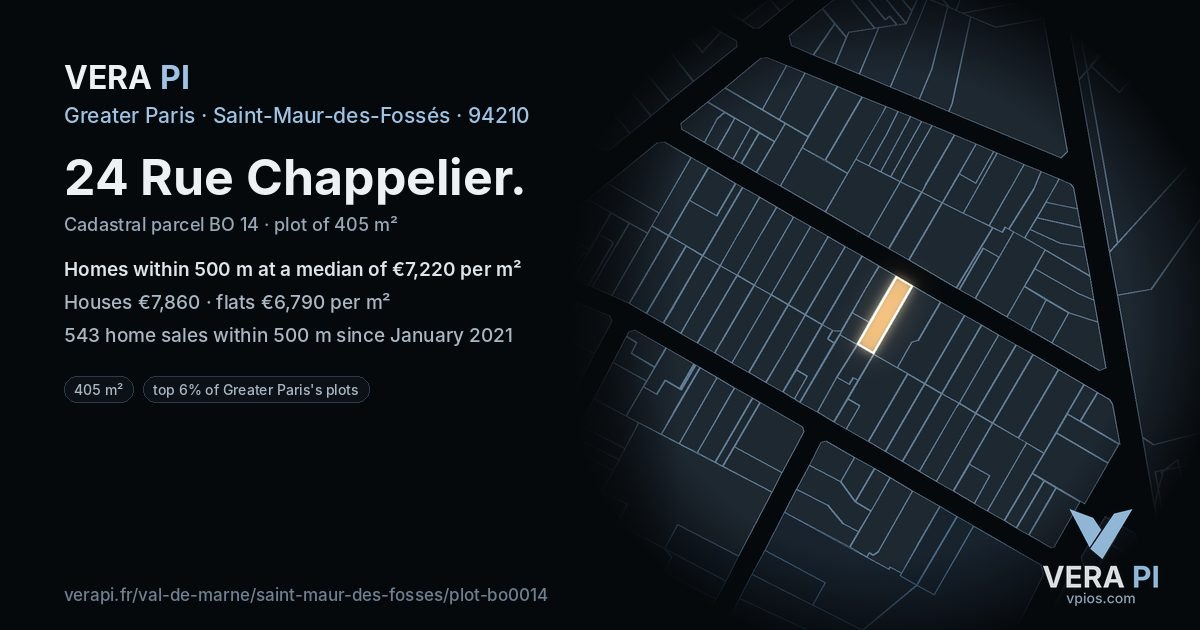 24 Rue Chappelier, Saint-Maur-des-Fossés at night – the plot lit, the parcels around coloured by the prices near them