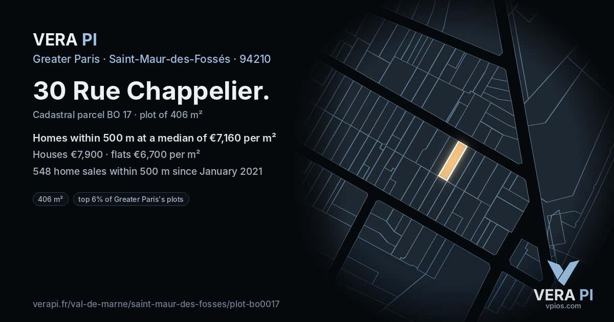 30 Rue Chappelier, Saint-Maur-des-Fossés at night – the plot lit, the parcels around coloured by the prices near them