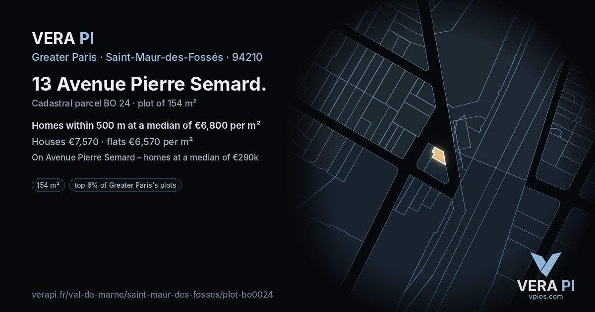 13 Avenue Pierre Semard, Saint-Maur-des-Fossés at night – the plot lit, the parcels around coloured by the prices near them