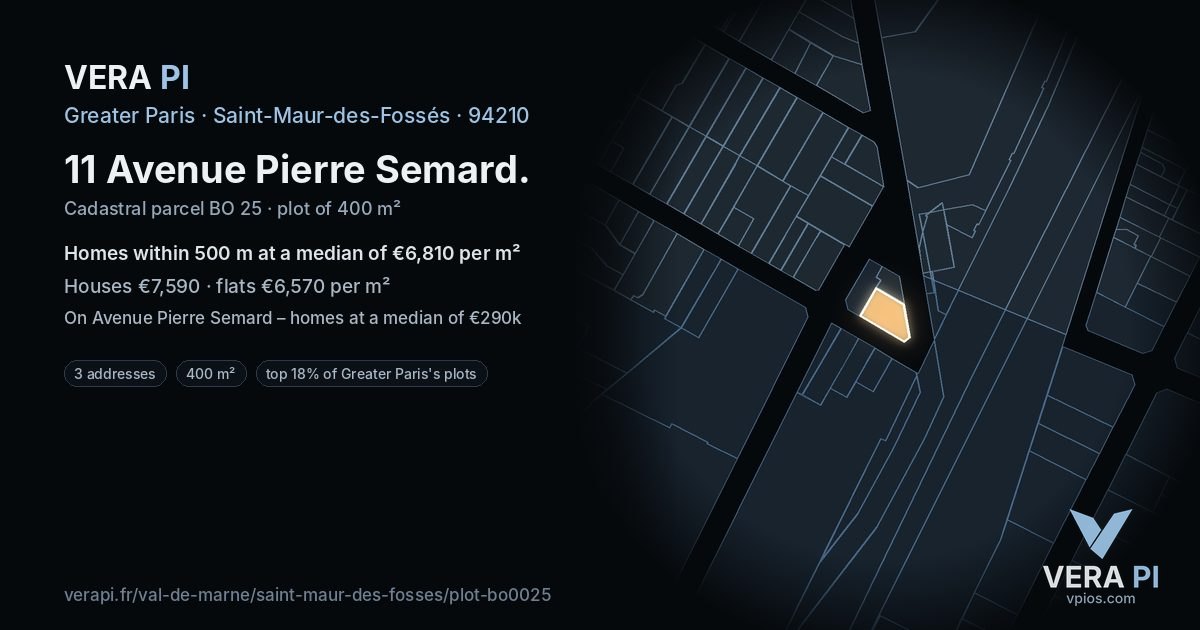 11 Avenue Pierre Semard, Saint-Maur-des-Fossés at night – the plot lit, the parcels around coloured by the prices near them