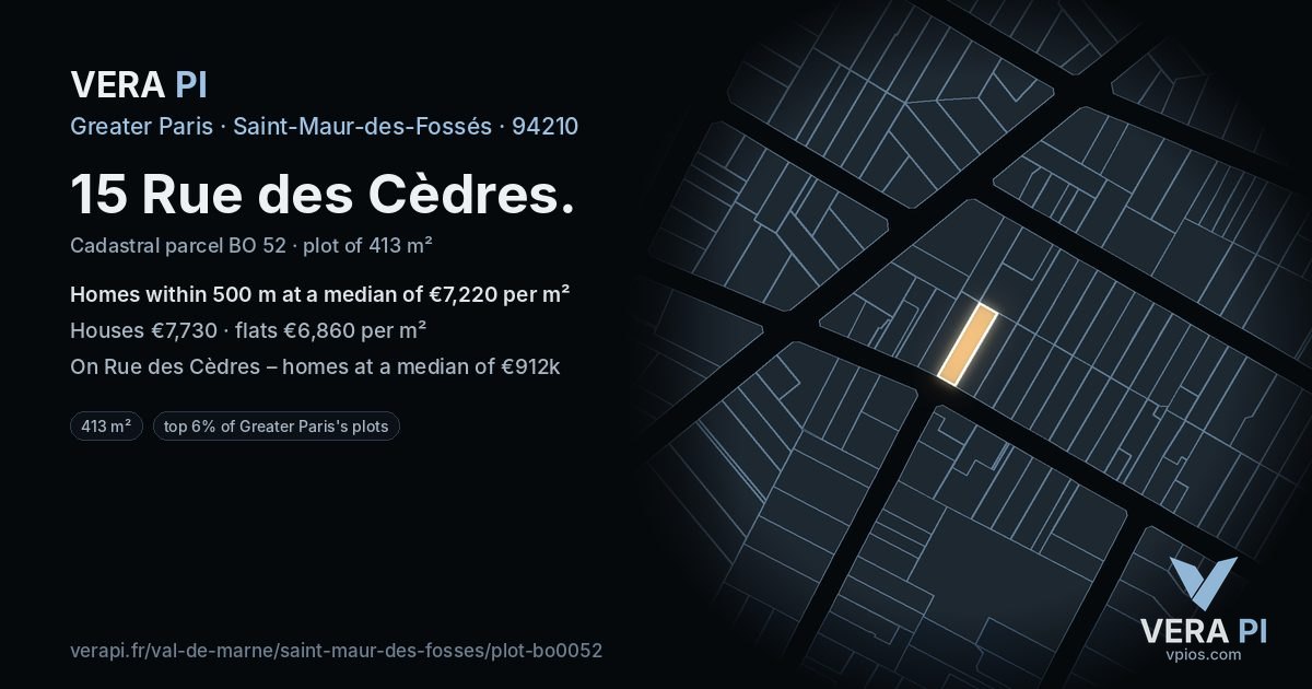 15 Rue des Cèdres, Saint-Maur-des-Fossés at night – the plot lit, the parcels around coloured by the prices near them