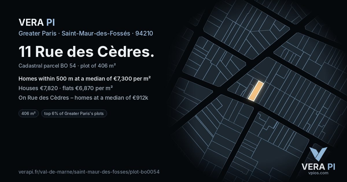 11 Rue des Cèdres, Saint-Maur-des-Fossés at night – the plot lit, the parcels around coloured by the prices near them