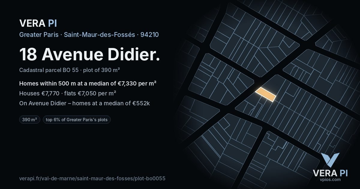 18 Avenue Didier, Saint-Maur-des-Fossés at night – the plot lit, the parcels around coloured by the prices near them