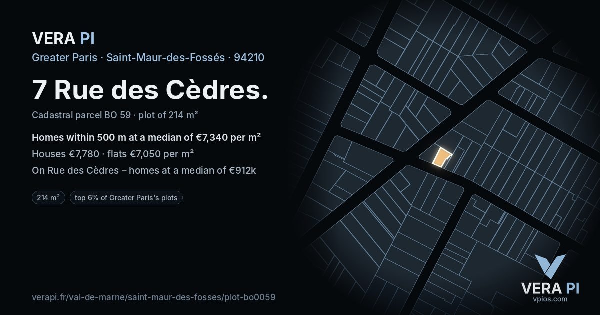 7 Rue des Cèdres, Saint-Maur-des-Fossés at night – the plot lit, the parcels around coloured by the prices near them