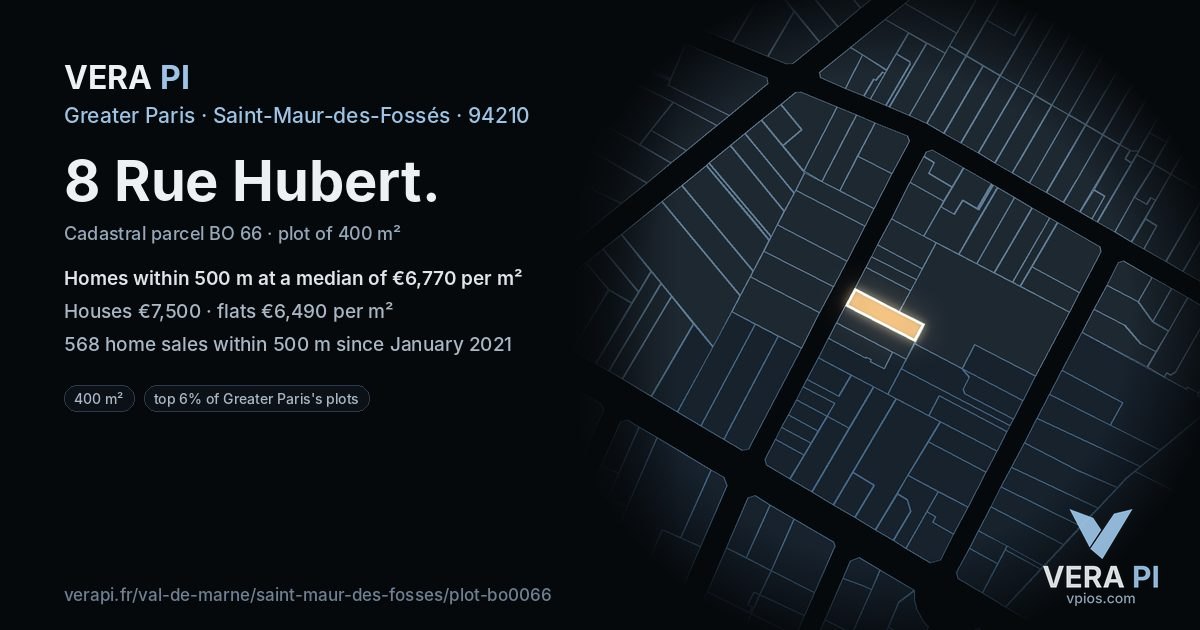8 Rue Hubert, Saint-Maur-des-Fossés at night – the plot lit, the parcels around coloured by the prices near them