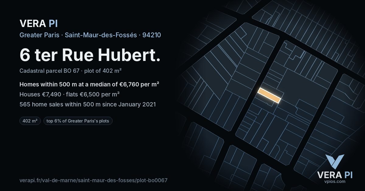 6 ter Rue Hubert, Saint-Maur-des-Fossés at night – the plot lit, the parcels around coloured by the prices near them