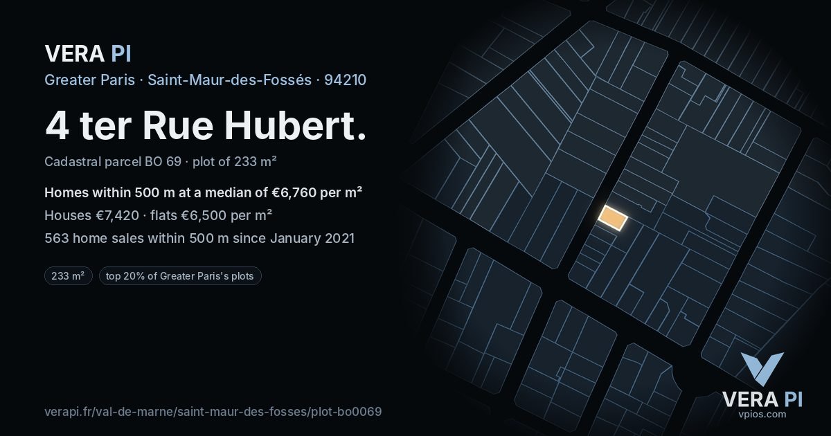 4 ter Rue Hubert, Saint-Maur-des-Fossés at night – the plot lit, the parcels around coloured by the prices near them