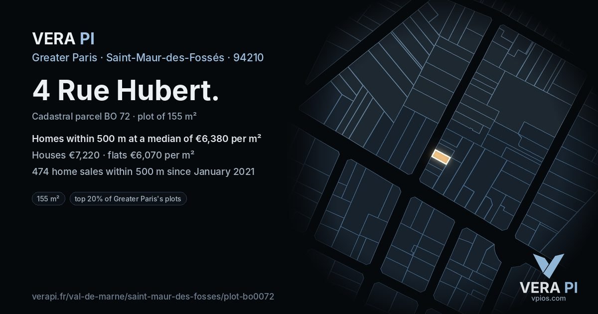 4 Rue Hubert, Saint-Maur-des-Fossés at night – the plot lit, the parcels around coloured by the prices near them
