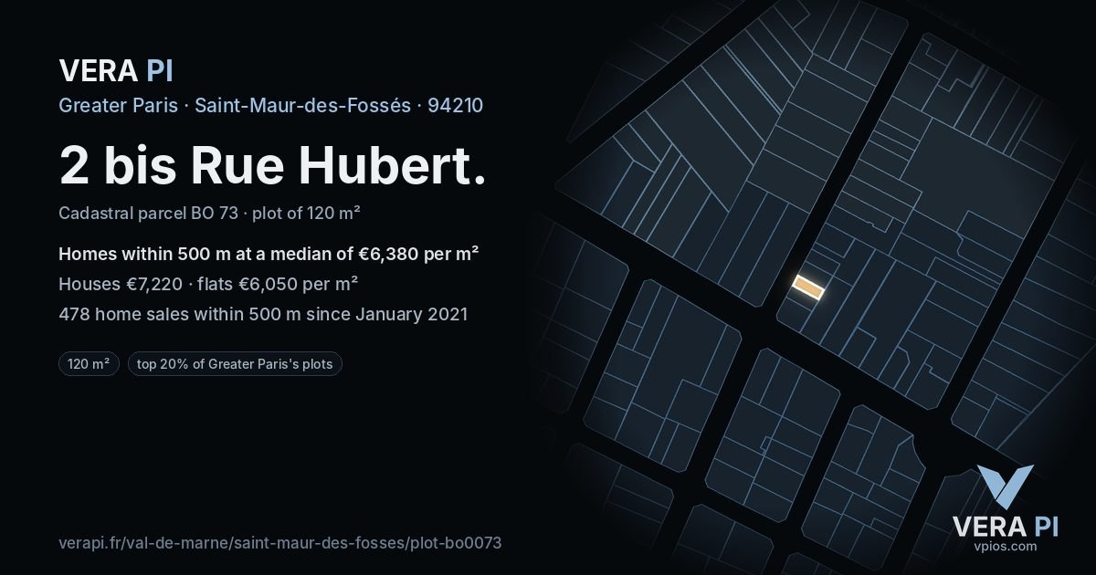 2 bis Rue Hubert, Saint-Maur-des-Fossés at night – the plot lit, the parcels around coloured by the prices near them