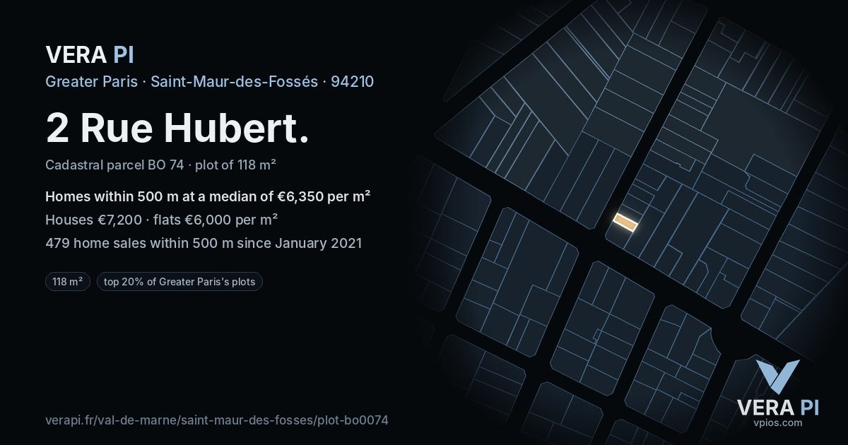 2 Rue Hubert, Saint-Maur-des-Fossés at night – the plot lit, the parcels around coloured by the prices near them