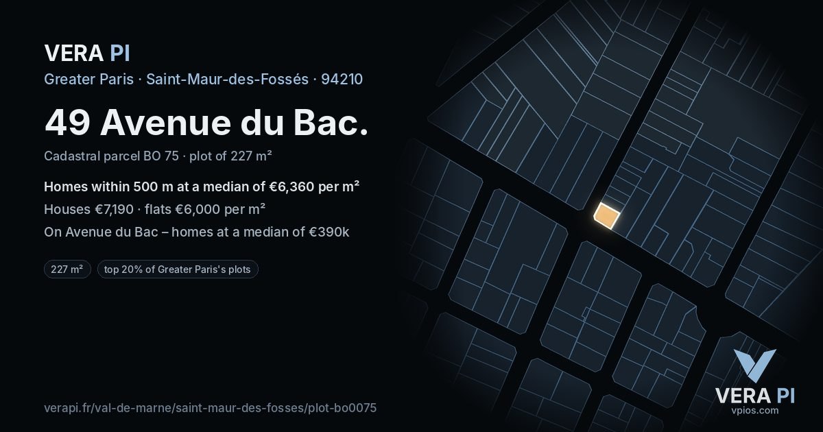 49 Avenue du Bac, Saint-Maur-des-Fossés at night – the plot lit, the parcels around coloured by the prices near them