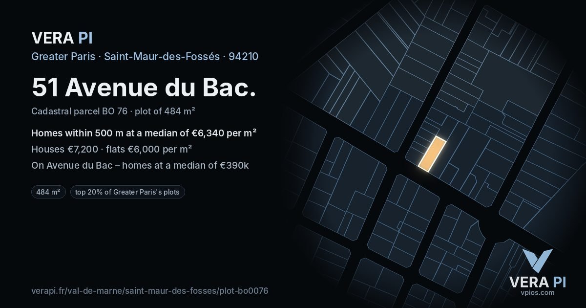 51 Avenue du Bac, Saint-Maur-des-Fossés at night – the plot lit, the parcels around coloured by the prices near them
