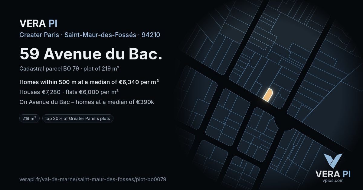 59 Avenue du Bac, Saint-Maur-des-Fossés at night – the plot lit, the parcels around coloured by the prices near them