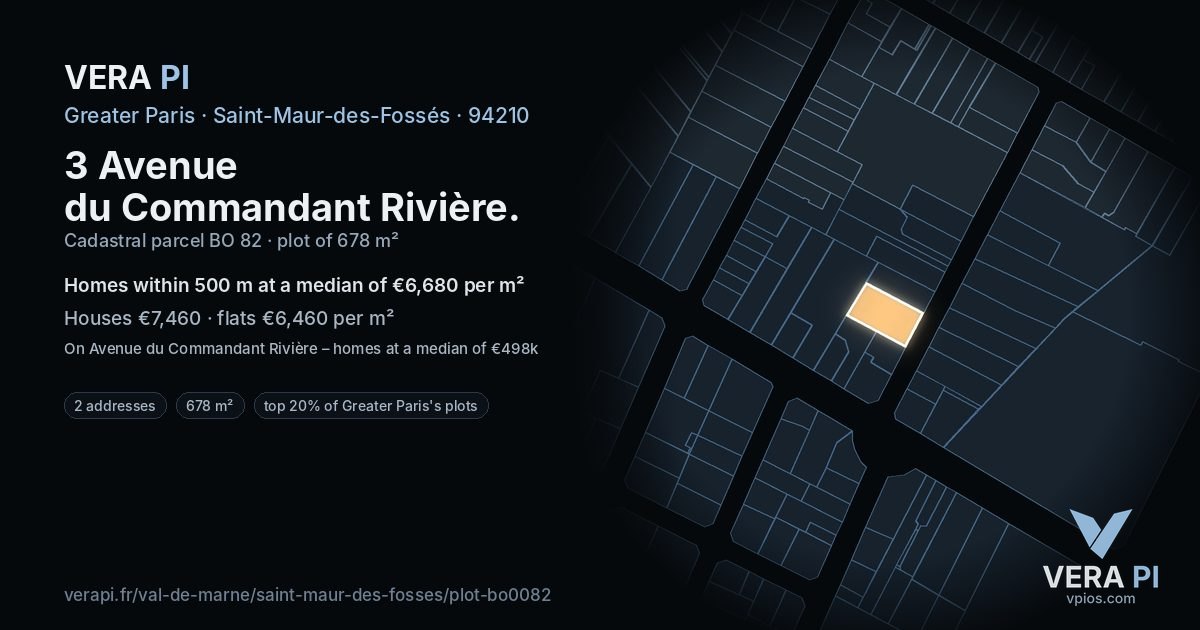 3 Avenue du Commandant Rivière, Saint-Maur-des-Fossés at night – the plot lit, the parcels around coloured by the prices near them