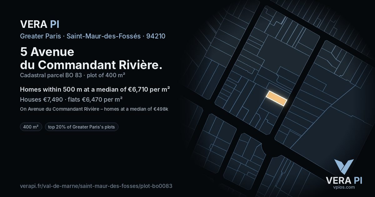 5 Avenue du Commandant Rivière, Saint-Maur-des-Fossés at night – the plot lit, the parcels around coloured by the prices near them