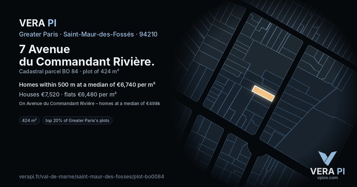 7 Avenue du Commandant Rivière, Saint-Maur-des-Fossés at night – the plot lit, the parcels around coloured by the prices near them