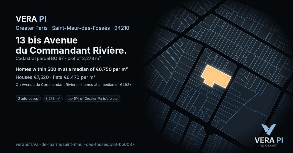 13 bis Avenue du Commandant Rivière, Saint-Maur-des-Fossés at night – the plot lit, the parcels around coloured by the prices near them
