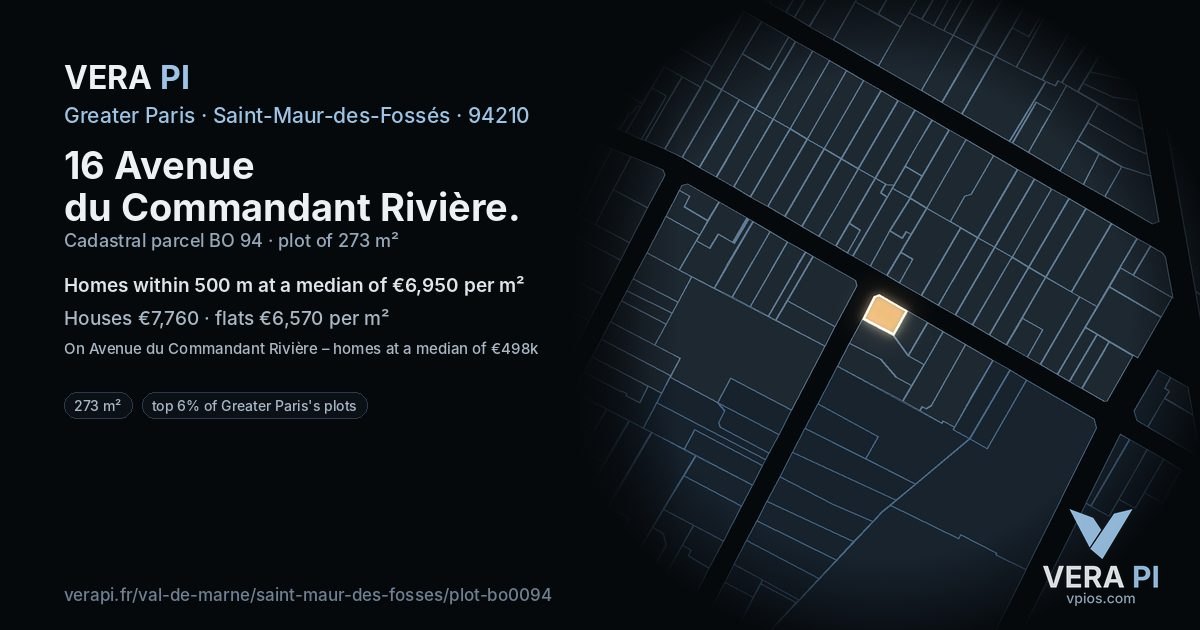 16 Avenue du Commandant Rivière, Saint-Maur-des-Fossés at night – the plot lit, the parcels around coloured by the prices near them