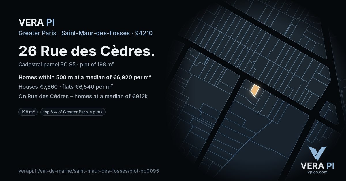 26 Rue des Cèdres, Saint-Maur-des-Fossés at night – the plot lit, the parcels around coloured by the prices near them