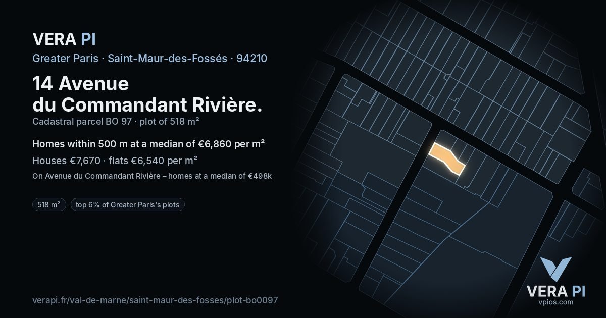 14 Avenue du Commandant Rivière, Saint-Maur-des-Fossés at night – the plot lit, the parcels around coloured by the prices near them