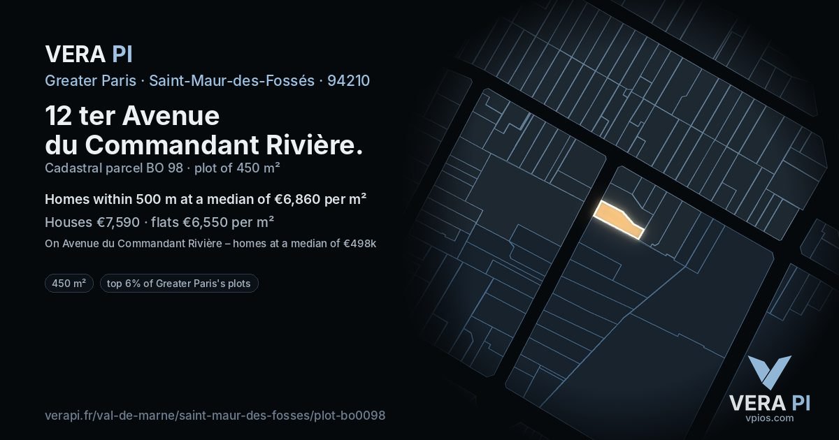 12 ter Avenue du Commandant Rivière, Saint-Maur-des-Fossés at night – the plot lit, the parcels around coloured by the prices near them