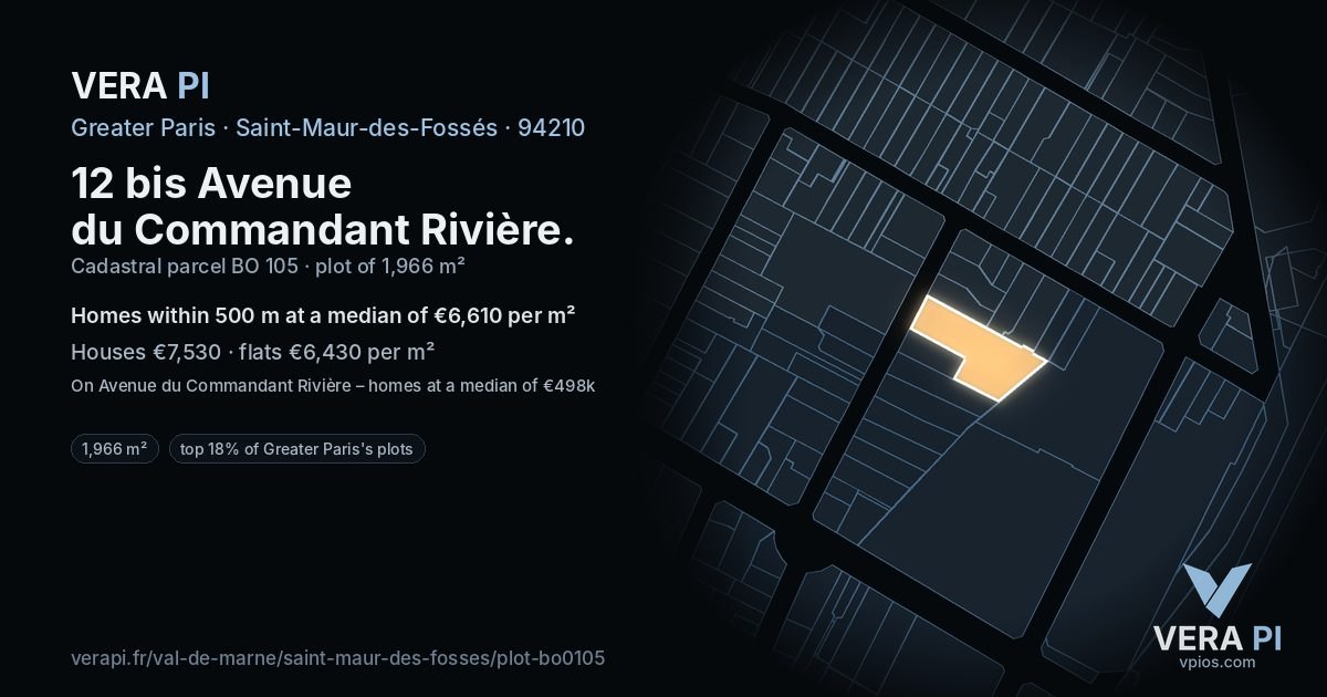 12 bis Avenue du Commandant Rivière, Saint-Maur-des-Fossés at night – the plot lit, the parcels around coloured by the prices near them