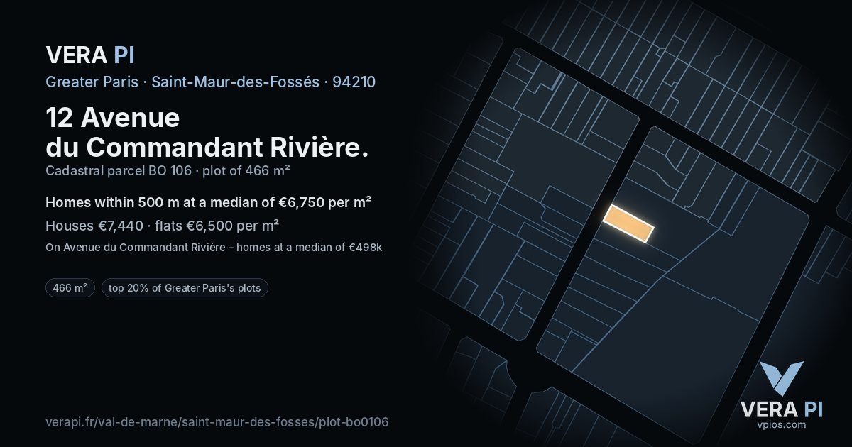 12 Avenue du Commandant Rivière, Saint-Maur-des-Fossés at night – the plot lit, the parcels around coloured by the prices near them