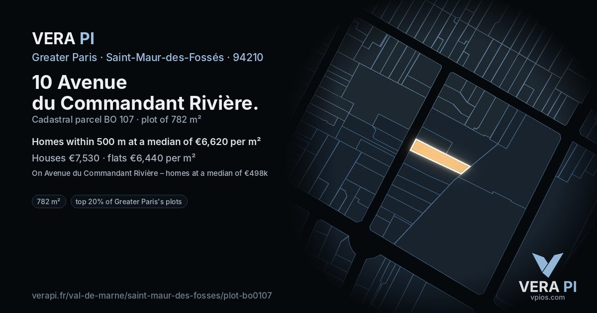 10 Avenue du Commandant Rivière, Saint-Maur-des-Fossés at night – the plot lit, the parcels around coloured by the prices near them