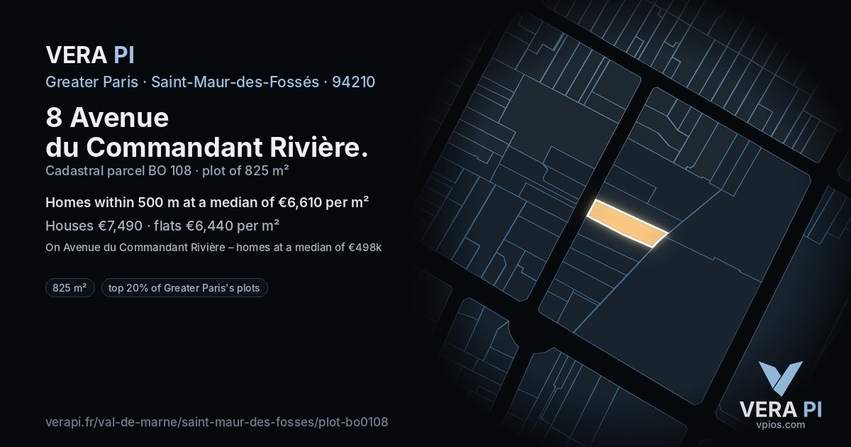 8 Avenue du Commandant Rivière, Saint-Maur-des-Fossés at night – the plot lit, the parcels around coloured by the prices near them