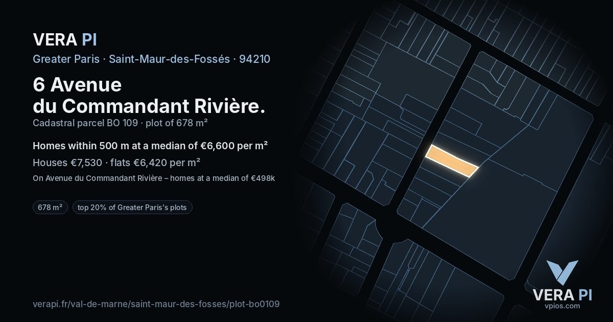6 Avenue du Commandant Rivière, Saint-Maur-des-Fossés at night – the plot lit, the parcels around coloured by the prices near them