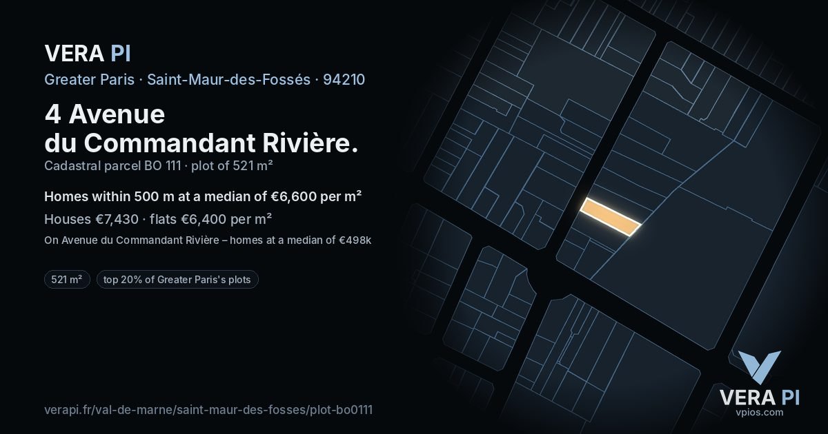 4 Avenue du Commandant Rivière, Saint-Maur-des-Fossés at night – the plot lit, the parcels around coloured by the prices near them