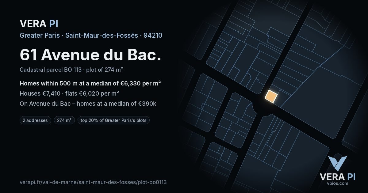 61 Avenue du Bac, Saint-Maur-des-Fossés at night – the plot lit, the parcels around coloured by the prices near them