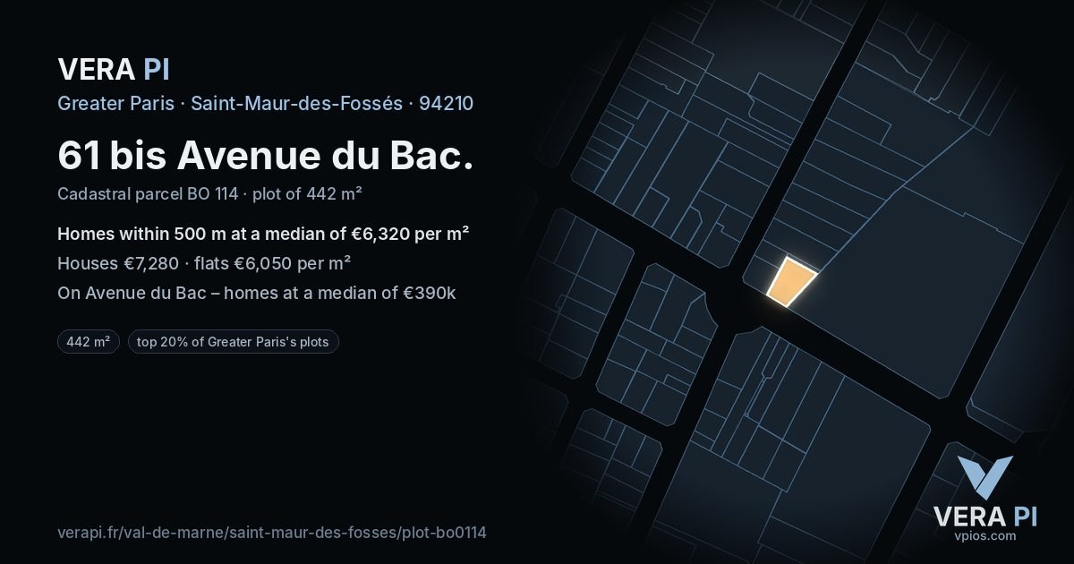 61 bis Avenue du Bac, Saint-Maur-des-Fossés at night – the plot lit, the parcels around coloured by the prices near them