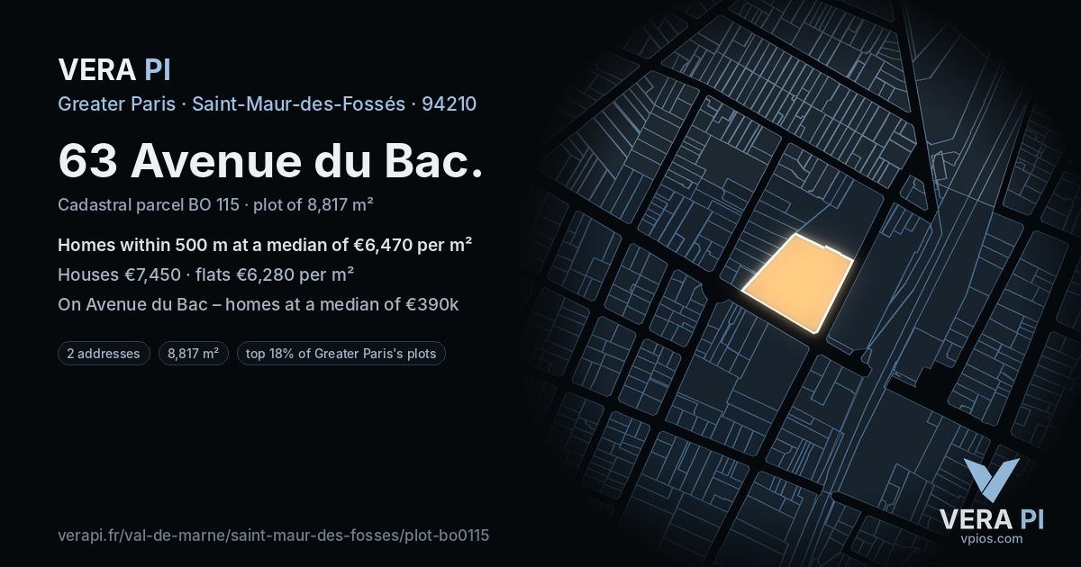 63 Avenue du Bac, Saint-Maur-des-Fossés at night – the plot lit, the parcels around coloured by the prices near them
