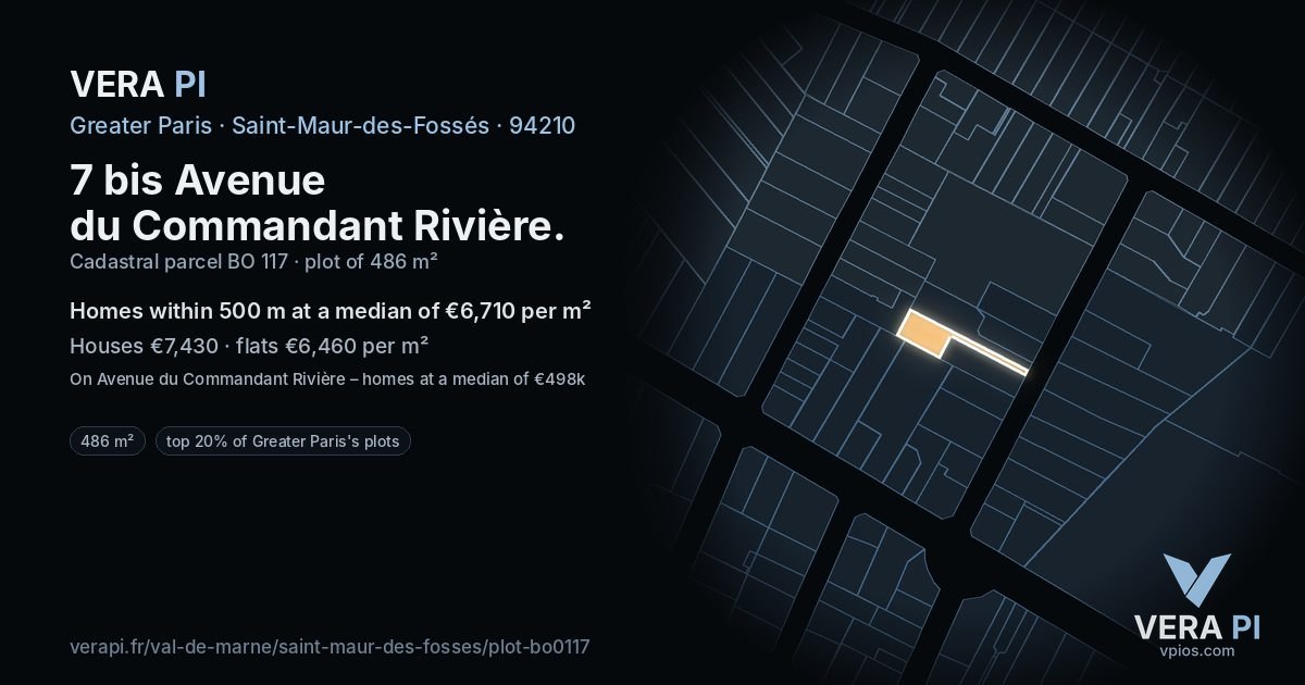 7 bis Avenue du Commandant Rivière, Saint-Maur-des-Fossés at night – the plot lit, the parcels around coloured by the prices near them