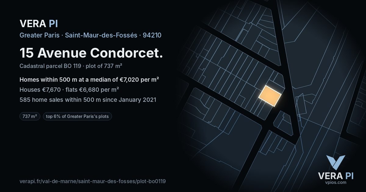15 Avenue Condorcet, Saint-Maur-des-Fossés at night – the plot lit, the parcels around coloured by the prices near them