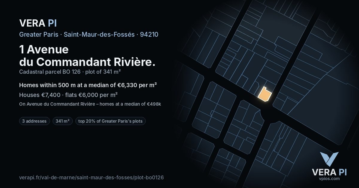1 Avenue du Commandant Rivière, Saint-Maur-des-Fossés at night – the plot lit, the parcels around coloured by the prices near them