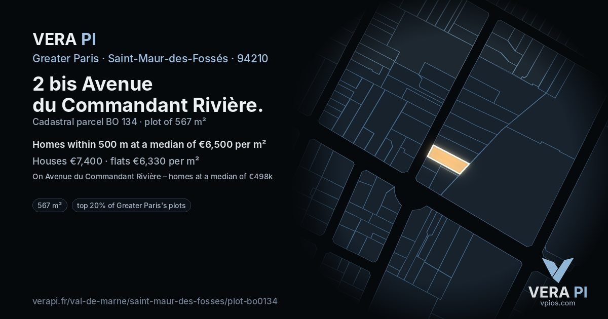 2 bis Avenue du Commandant Rivière, Saint-Maur-des-Fossés at night – the plot lit, the parcels around coloured by the prices near them