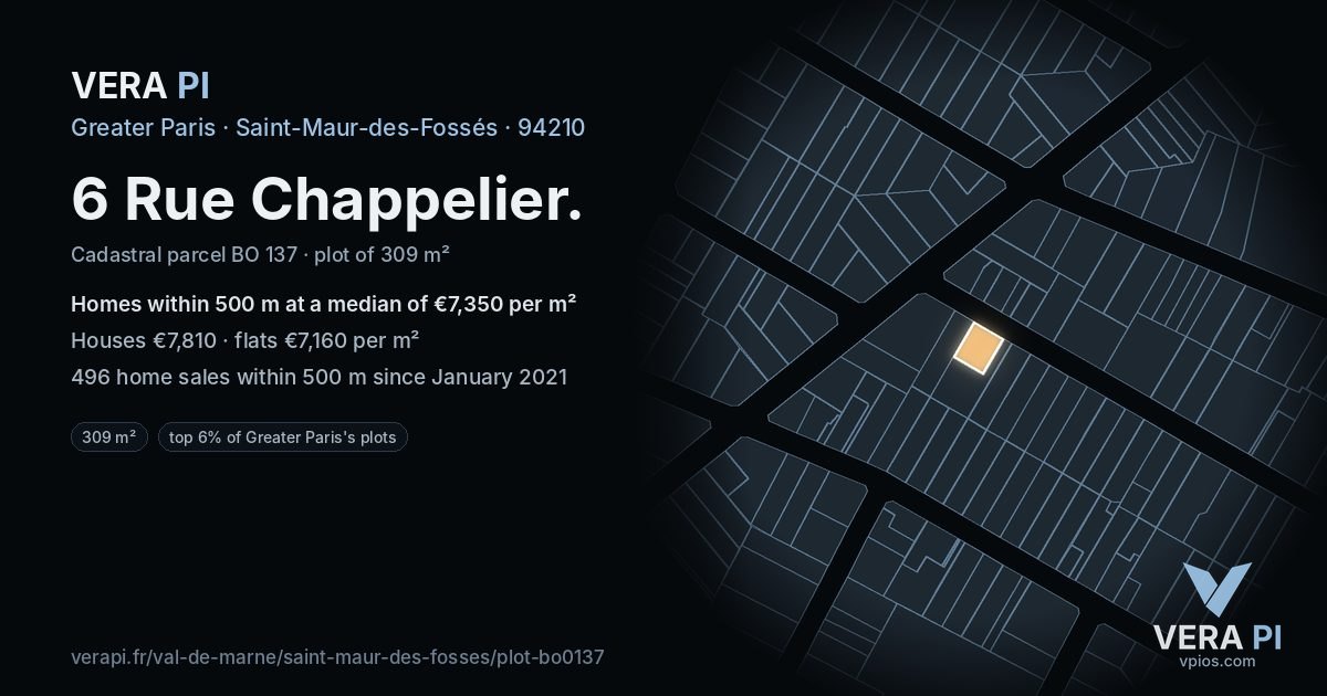6 Rue Chappelier, Saint-Maur-des-Fossés at night – the plot lit, the parcels around coloured by the prices near them