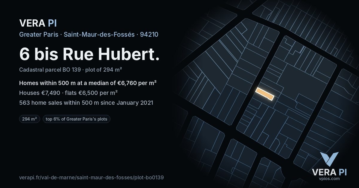 6 bis Rue Hubert, Saint-Maur-des-Fossés at night – the plot lit, the parcels around coloured by the prices near them