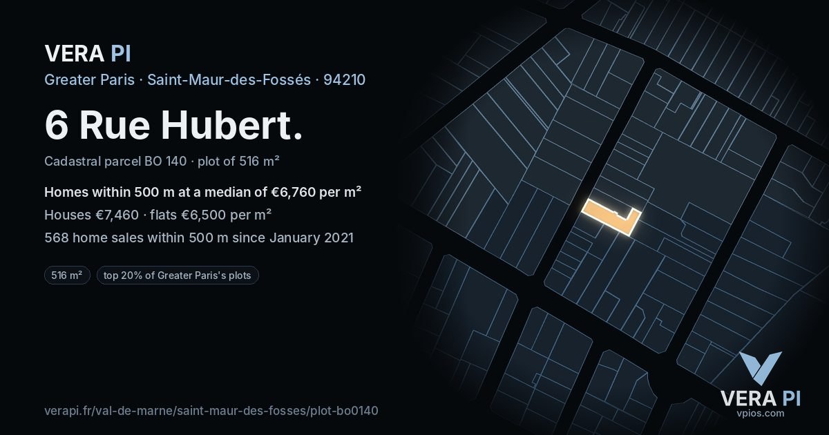 6 Rue Hubert, Saint-Maur-des-Fossés at night – the plot lit, the parcels around coloured by the prices near them